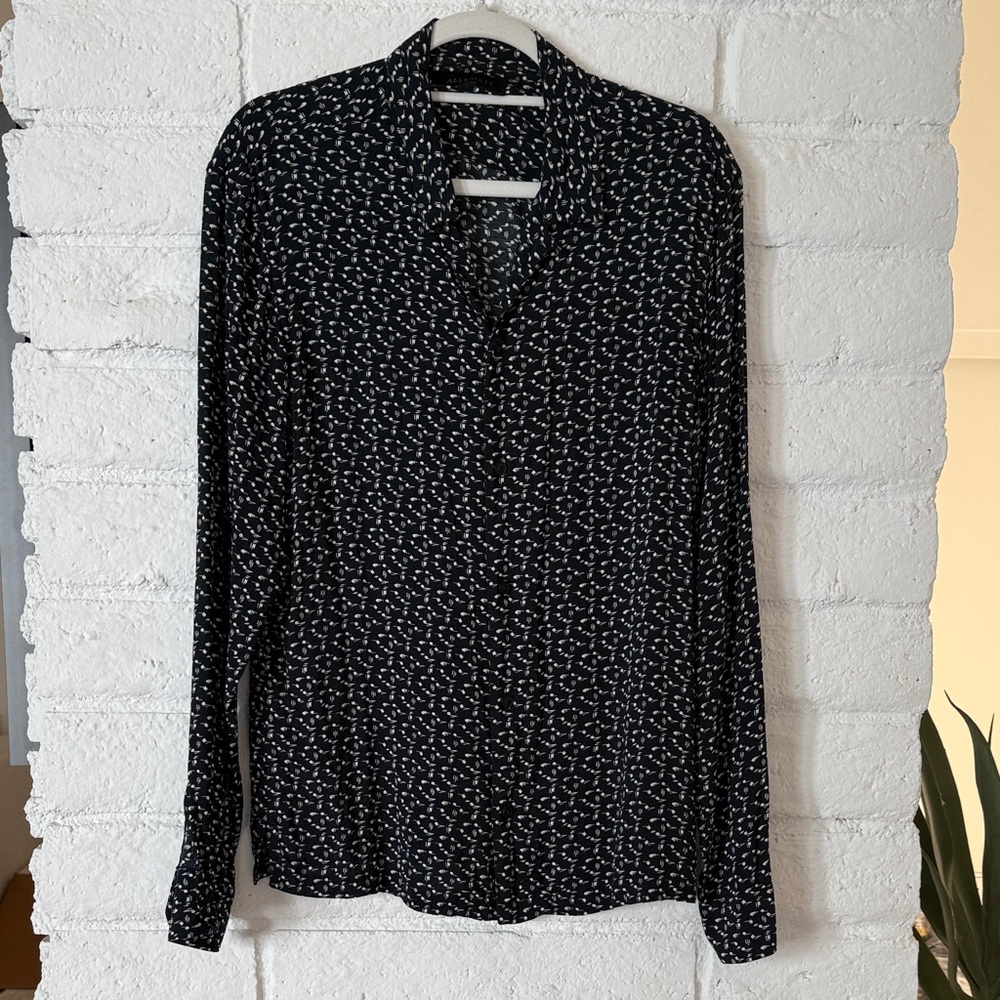 All Saints Black and White Patterned Dress Shirt